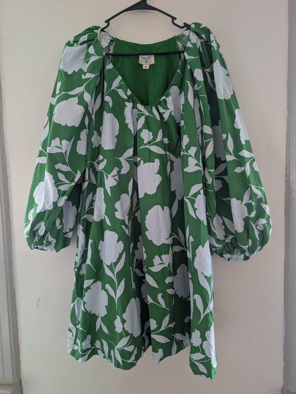 kate spade Green and White Floral Puff-Sleeve Mini Dress